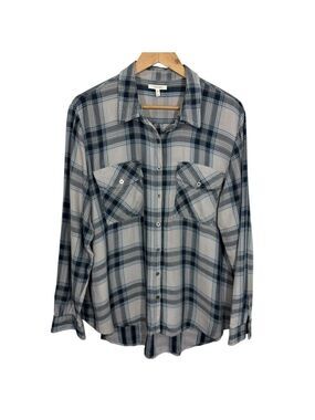 Maurices Plaid Button Up Shirt Womens XL Grey Blue Check Casual Relaxed Fit GUC